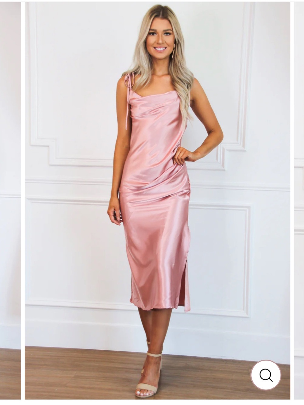 Satin Slip Midi Dress in Rose Pink